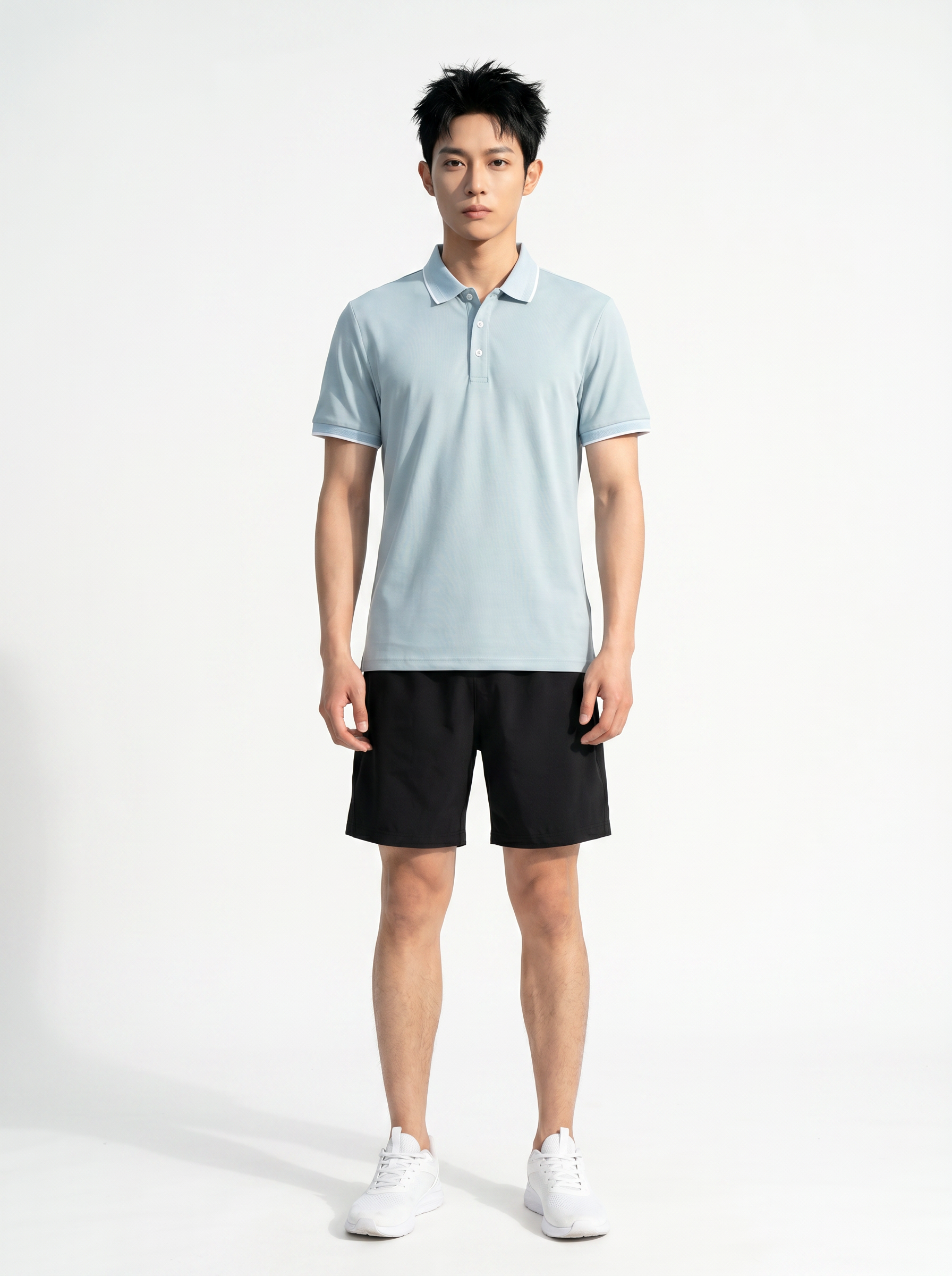 雅緻包邊 | 男⼠清新立領透氣機能⾼彈運動 Polo 衫