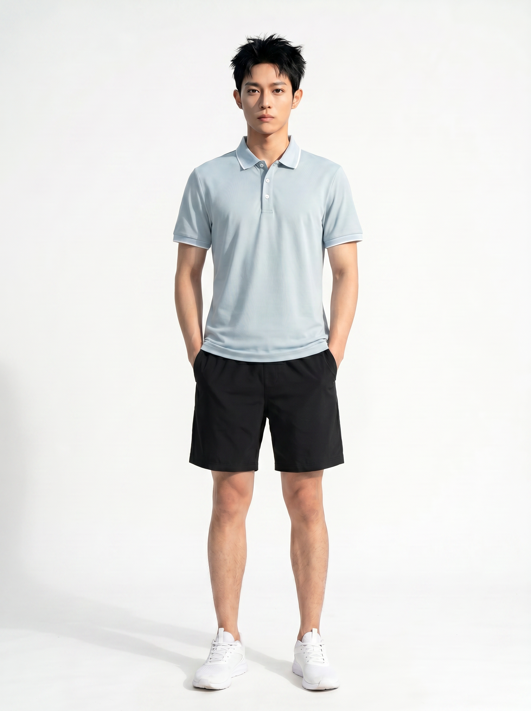 雅緻包邊 | 男⼠清新立領透氣機能⾼彈運動 Polo 衫